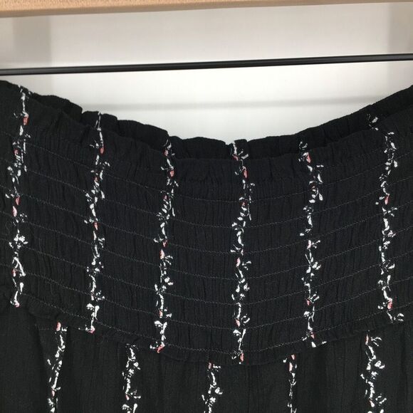 Three Dots Wide Leg Pants Womens Medium Black Floral Border Smocked Waist #M - Picture 5 of 14